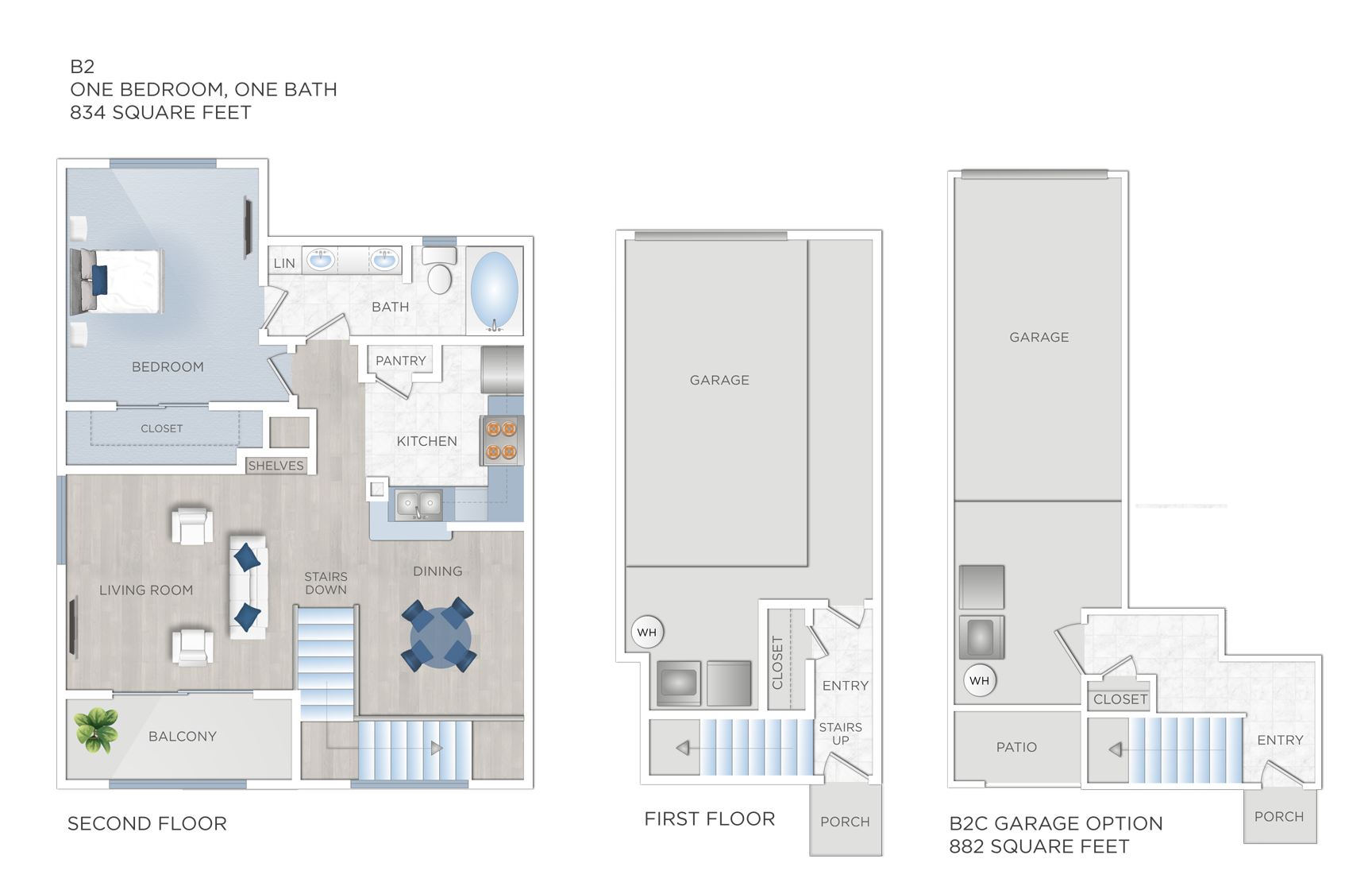 Floor plan for 1 bed, 1 bath, 882 sqft